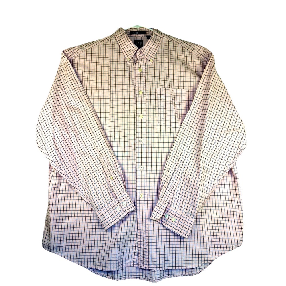 Vintage 90s GAP The BIG Oxford Shirt Mens Large L Pink Check Plaid Oversized
